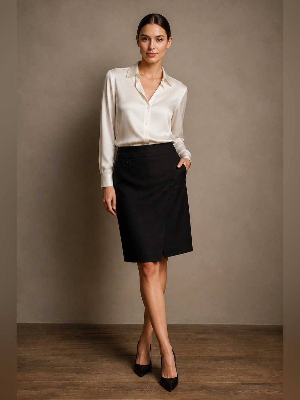 The Limited Black lined Knee-Length Pencil Skirt